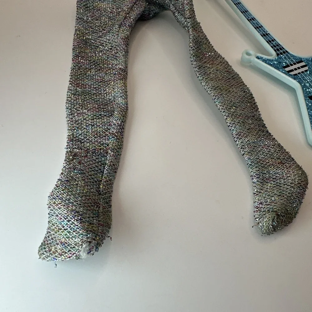 Vintage 1985 Jem and the Holograms Aja Blue Glitter Guitar Silver Tights Lot